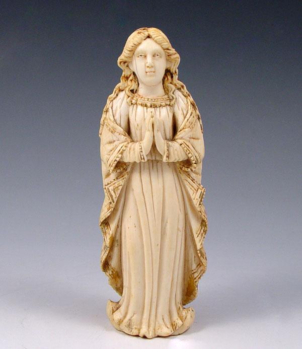 Appraisal: CARVED IVORY FIGURE OF MADONNA Carved from one piece Remnants