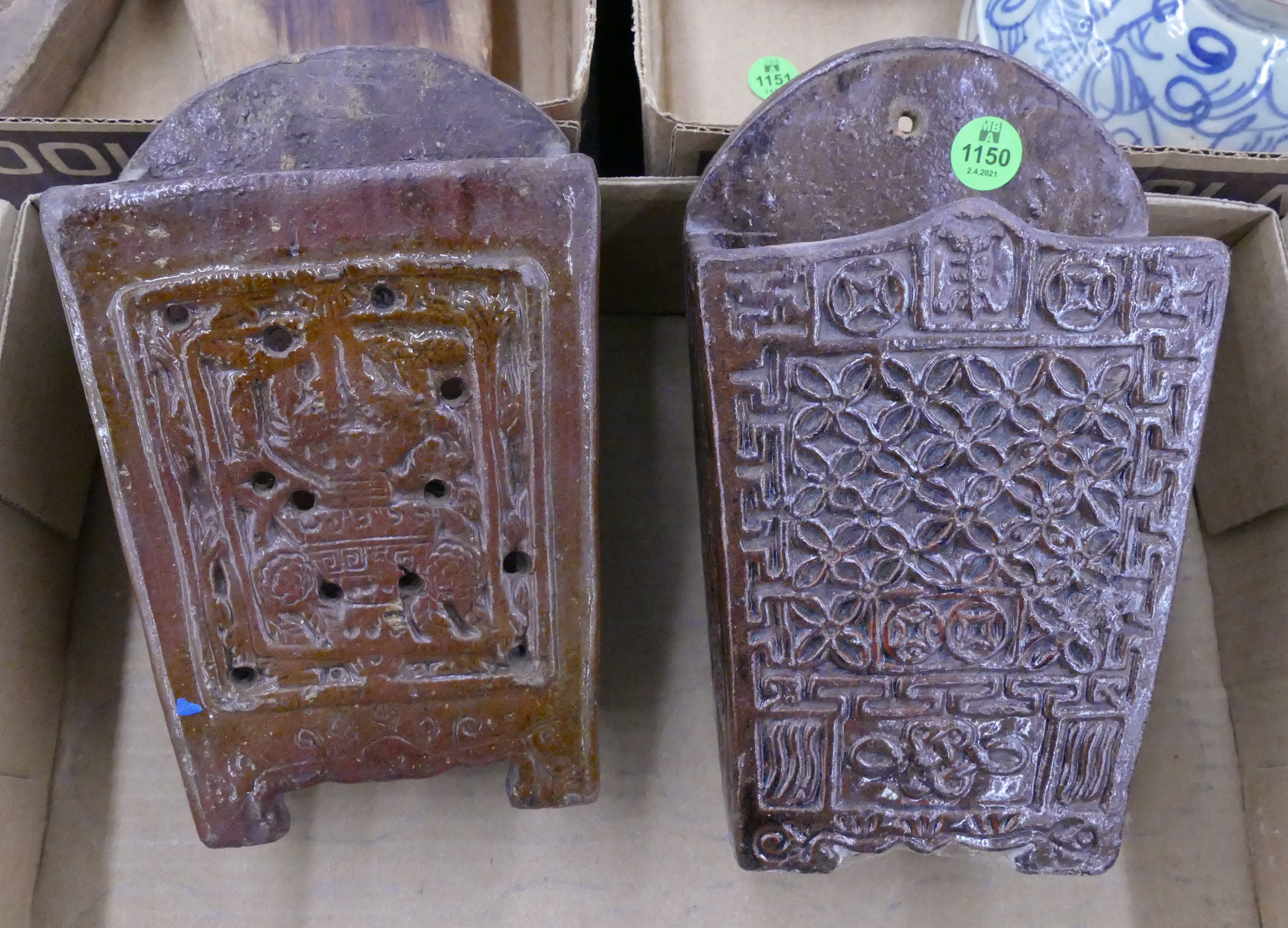 Appraisal: Box pc Old Chinese Brown Ceramic Chopstick Holders- ''