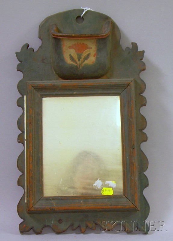 Appraisal: Swiss Painted Pine Mirror early th century crest with floral