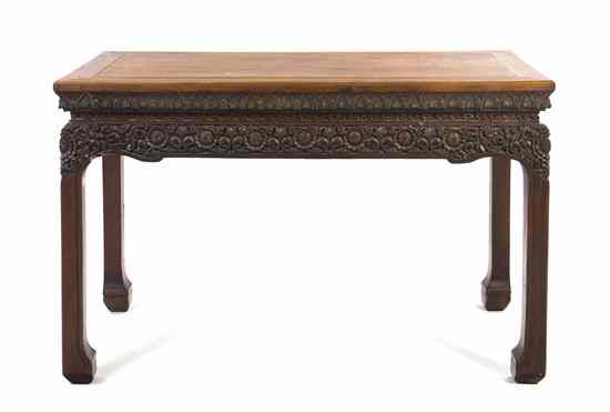 Appraisal: A Southeast Asian Carved Hardwood Table the rectangular top raised