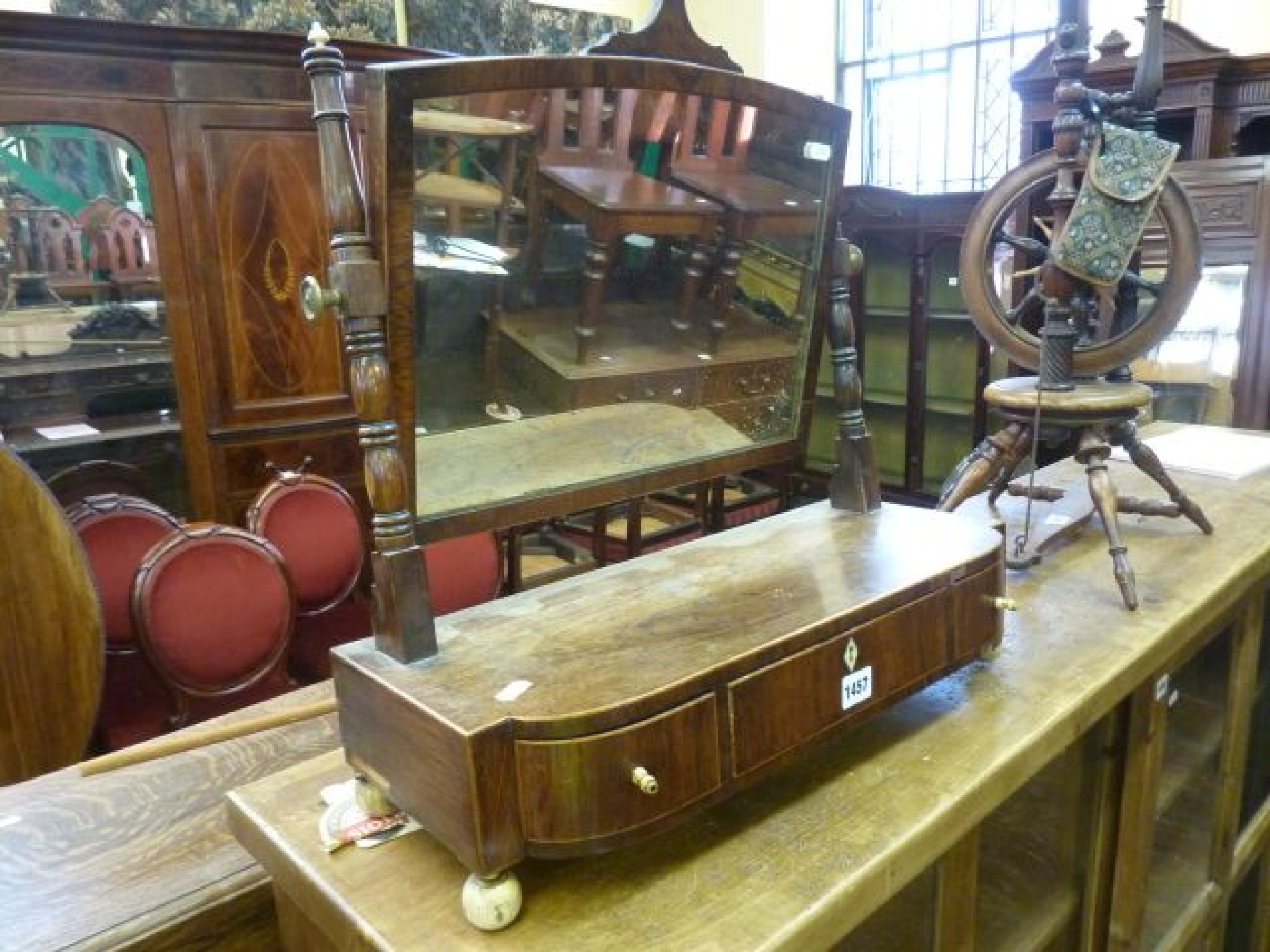 Appraisal: A th century rosewood toilet mirror the box base fitted