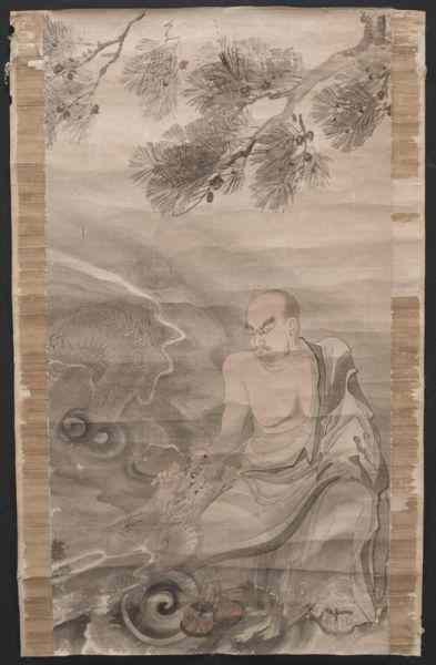 Appraisal: Chinese Qing watercolor paintingdepicting lohans with dragons ''H x ''W