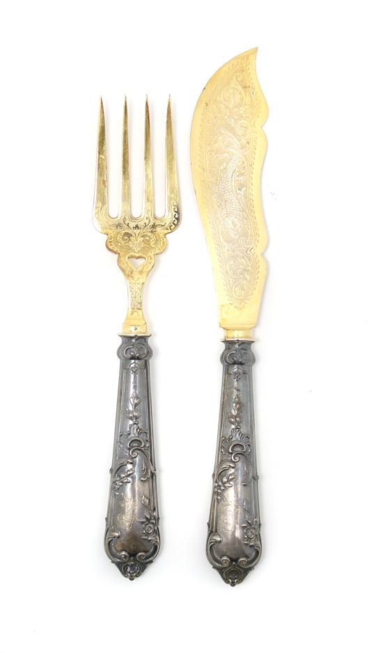 Appraisal: A German Silver Two Piece Fish Set Length of largest