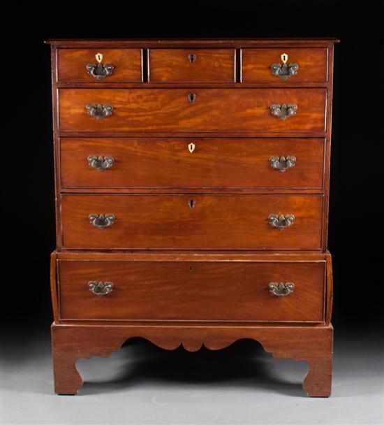 Appraisal: George III walnut chest-on-frame three-part top section - three short