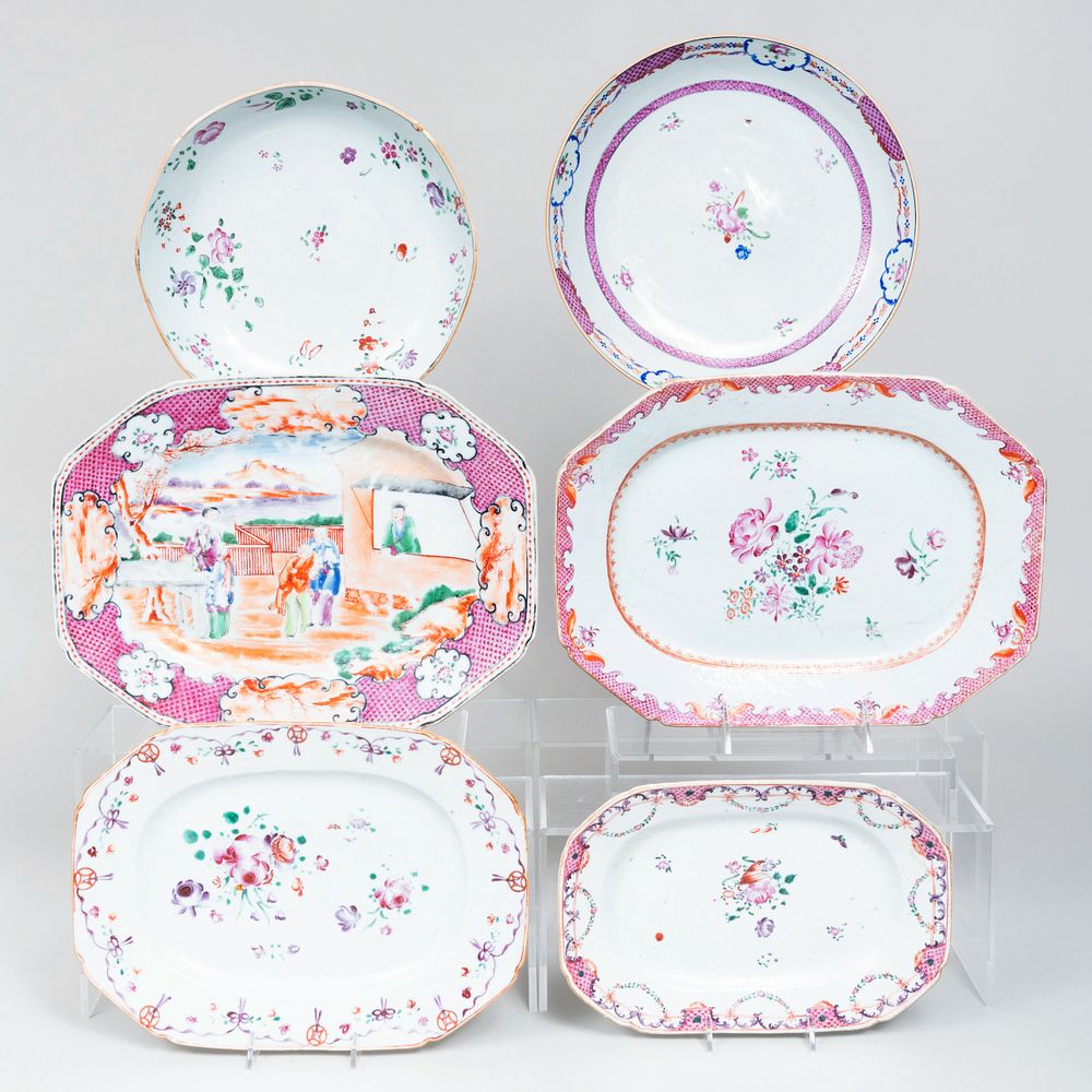 Appraisal: Group of Four Chinese Export Famille Rose Platters and Two