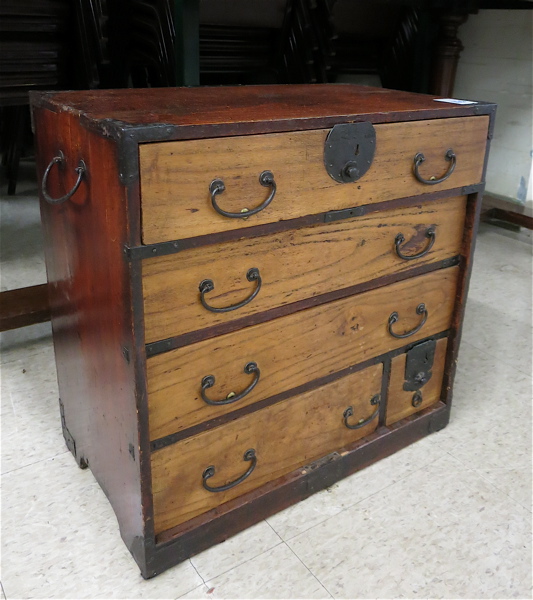 Appraisal: JAPANESE PERSONAL-SIZE LOCKBAR CHEST late th early th century having