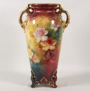 Appraisal: MAGNIFICENT ROYAL BONN FLORAL HAND PAINTED FOOTED VASE WITH GOLD