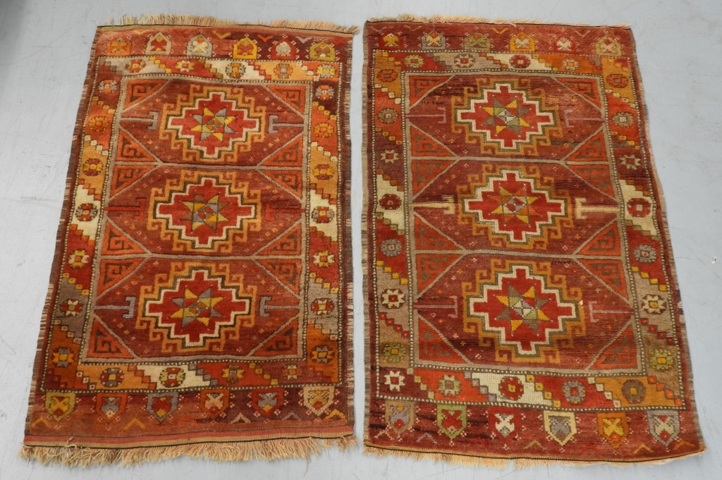 Appraisal: PR SMALL KONYA DIAMOND PATTERN CARPET RUGS Central Turkey Early