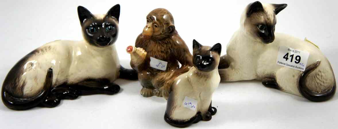 Appraisal: Beswick Siamese Cat Siamese Cat and Siamese Cat and Monkey