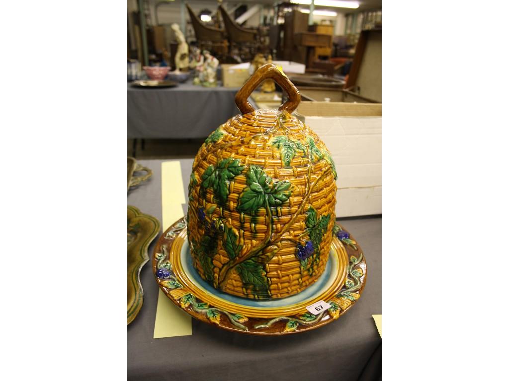 Appraisal: Reproduction beehive majolica cheese dish and cover in the form