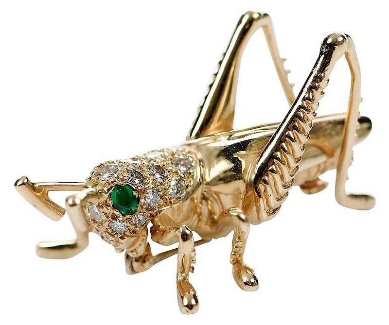 Appraisal: Dankner kt Gemstone Brooch grasshopper round brilliant diamonds estimated total