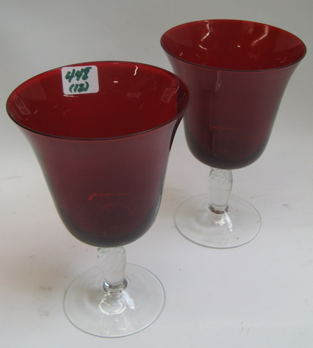 Appraisal: SET OF TWELVE RED LARGE WINE GOBLETS with clear stems