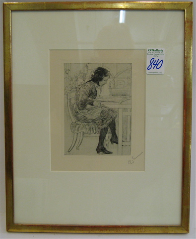 Appraisal: CARL OLAF LARSSON ETCHING and drypoint Young woman seated at