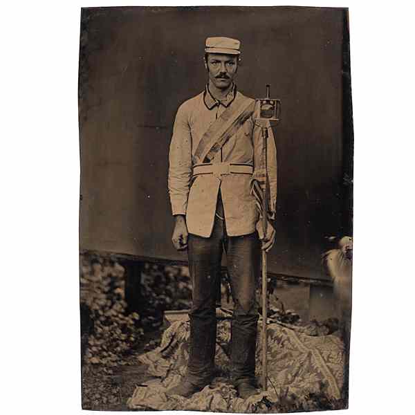 Appraisal: Harrison Parade Marcher with Ballot Box Torch Half Plate Tintype