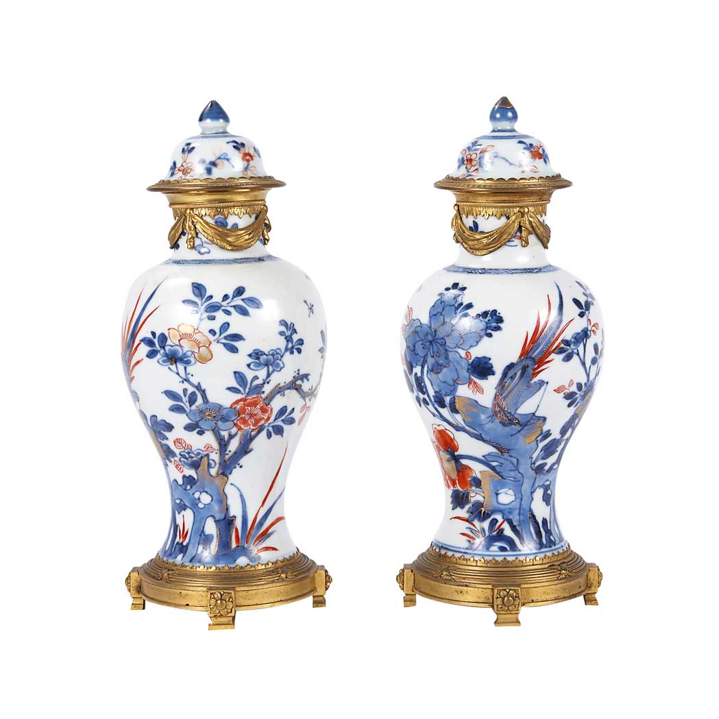 Appraisal: Pair of Gilt-Bronze Mounted Chinese Export Porcelain Covered Jars th