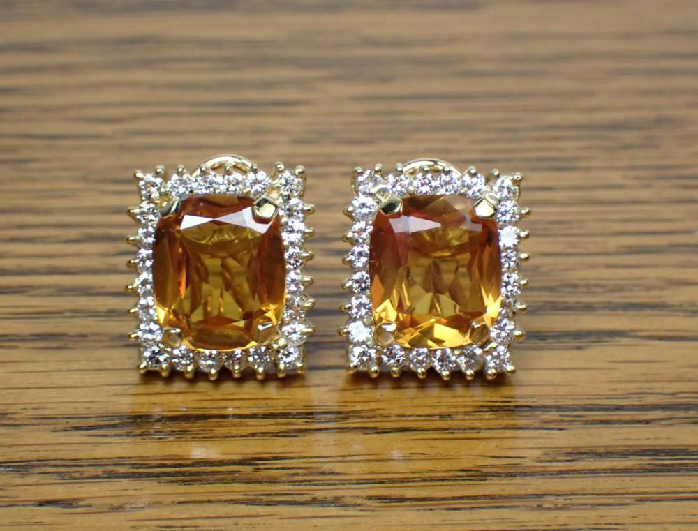 Appraisal: PAIR OF ORANGE SAPPHIRE AND DIAMOND EARRINGS each k gold