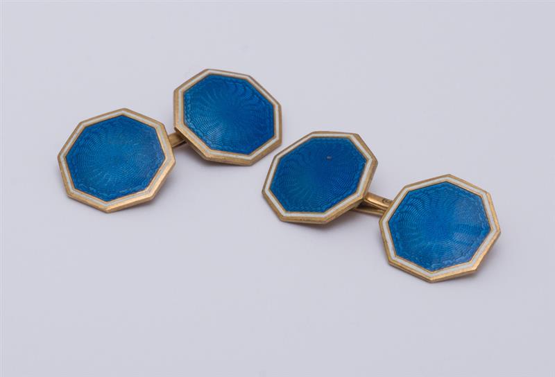 Appraisal: PAIR OF K YELLOW GOLD AND BLUE ENAMEL CUFFLINKS in