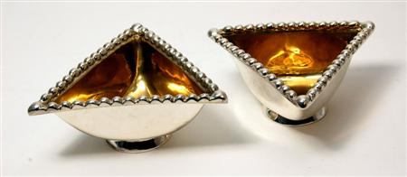 Appraisal: A matched pair of large Traprain reproduction silver triangular salts