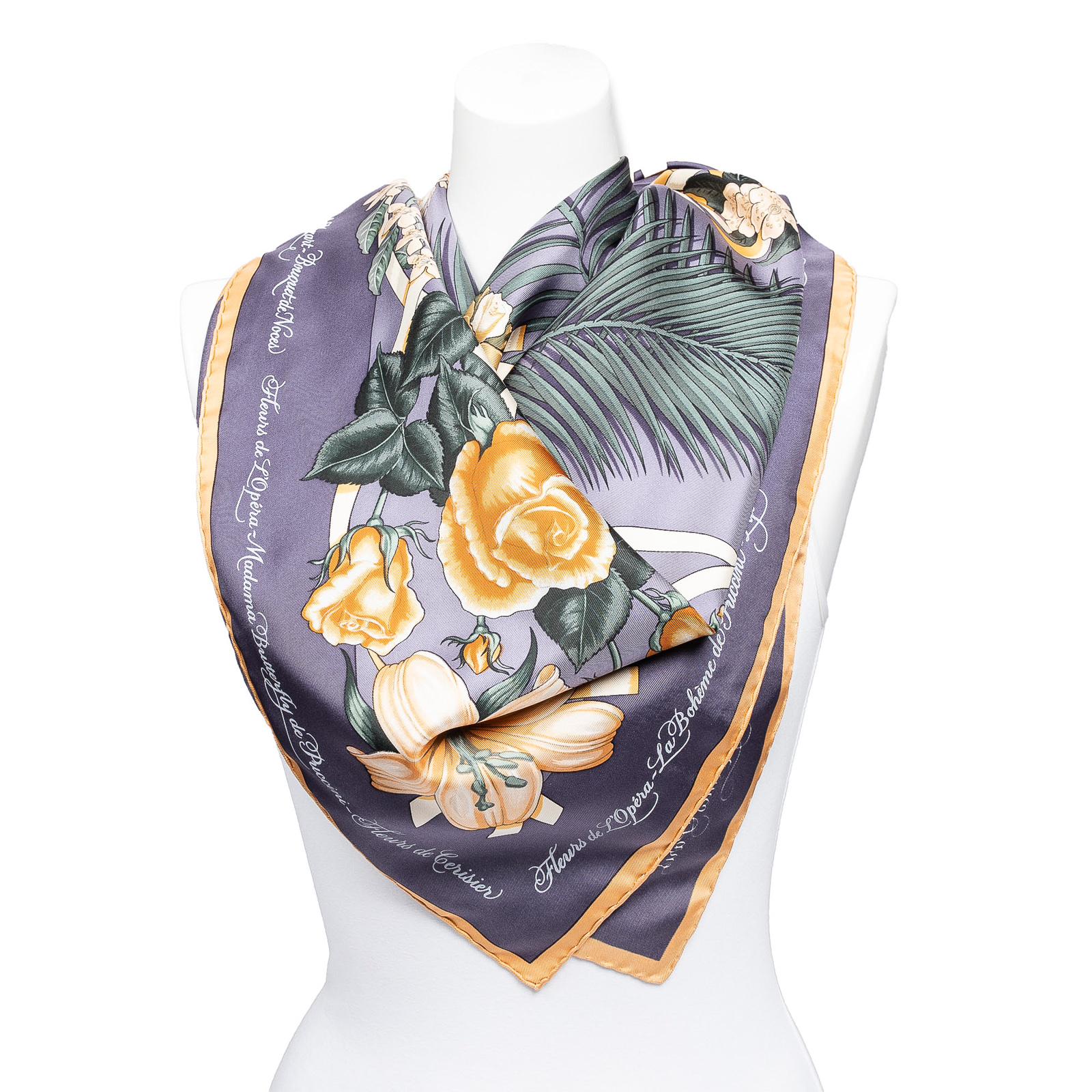 Appraisal: AN HERMES FLEURS DE L'OPERA SCARF A grey gold and