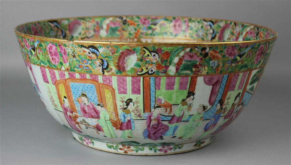 Appraisal: CHINESE ROSE MEDALLION PUNCH BOWL CIRCA the large bowl enameled