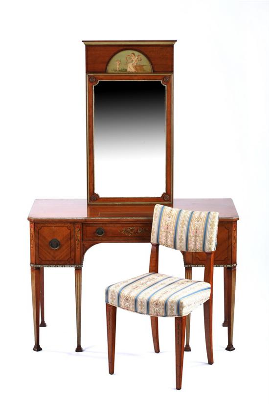 Appraisal: NEOCLASSICAL STYLE SATINWOOD FLORAL-PAINTED DRESSING TABLE th century with wall