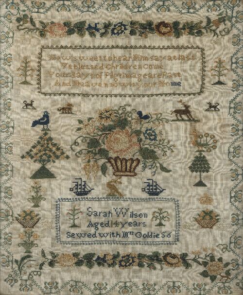 Appraisal: An early th century needlework sampler woven with a verse