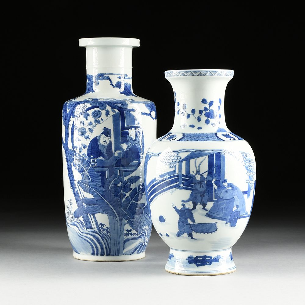 Appraisal: A GROUP OF TWO CHINESE BLUE AND WHITE FIGURAL BALUSTER