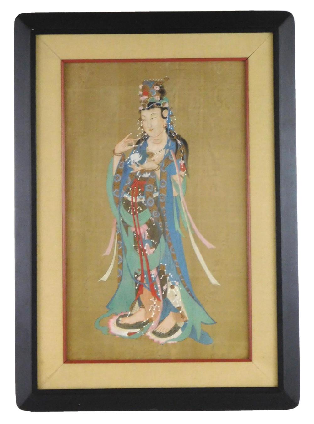 Appraisal: Portrait of Chinese deity watercolor on silk th C standing