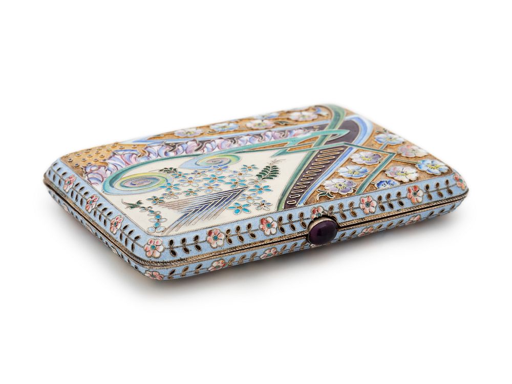 Appraisal: A Russian Silver-Gilt and Shaded Enamel Cigarette Case A Russian