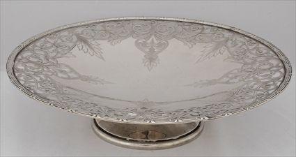 Appraisal: AMERICAN SILVER STEMMED CAKE PLATE Retailed by Shreve Crump Low