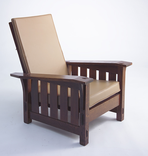 Appraisal: GUSTAV STICKLEY Drop-arm Morris chair no with five vrtical slats