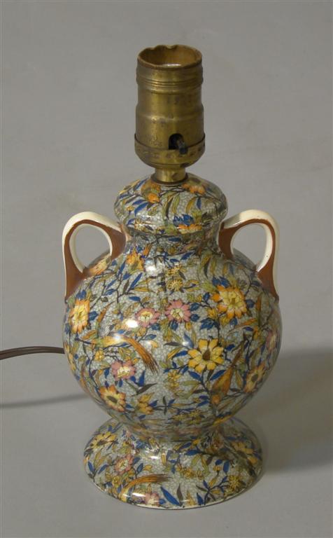 Appraisal: CONTINENTAL POTTERY LAMP Czechoslovakia decorated to imitate cloisonne with birds