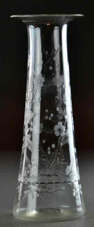 Appraisal: Thomas Web Etched Glass VaseOf tall tapered form with flared