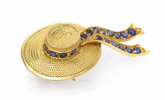 Appraisal: An Karat Yellow Gold and Sapphire Hat Brooch Nardi containing