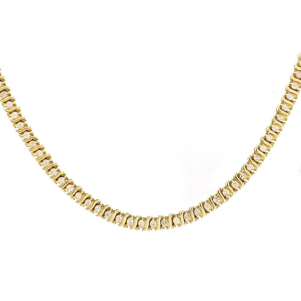 Appraisal: Diamond and K Gold Necklace Vintage Round Brilliant Cut Diamond