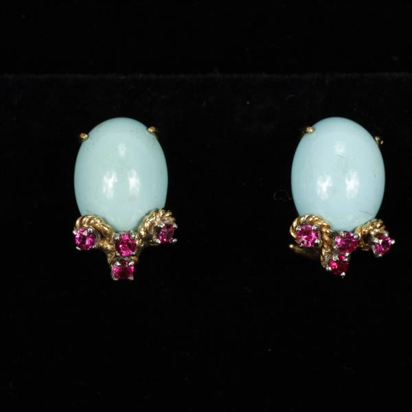 Appraisal: Yellow Gold K Sleeping Beauty Turquoise Cabochon and Pink Tourmaline