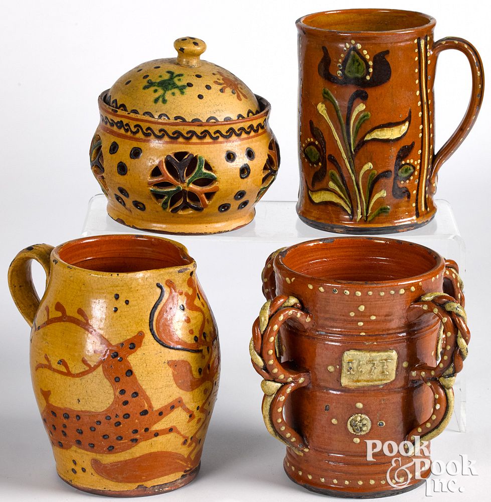 Appraisal: Four pieces of Greg Shooner redware Four pieces of Greg