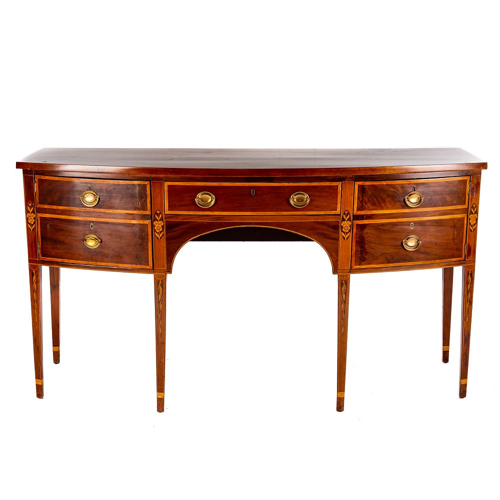 Appraisal: Federal Mahogany Inlaid Sideboard With banded floral and foliate inlays