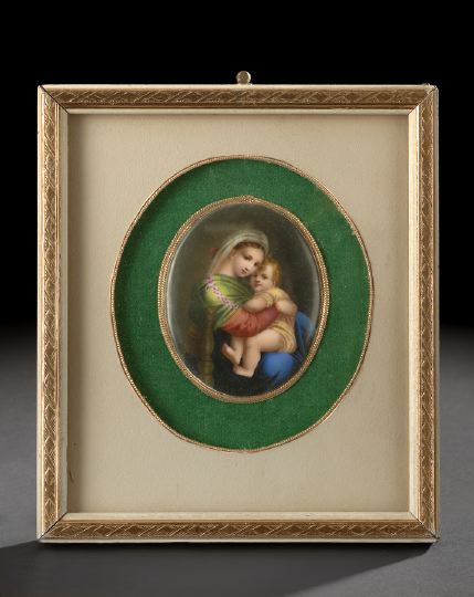 Appraisal: German Hand-Painted Porcelain Plaque of The Madonna and Child in