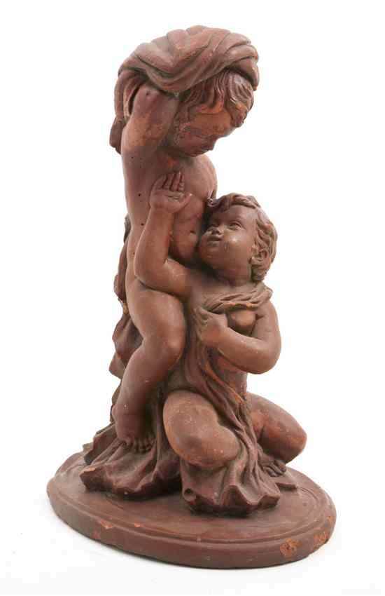 Appraisal: A Continental Terracotta Figural Group depicting putti at play raised