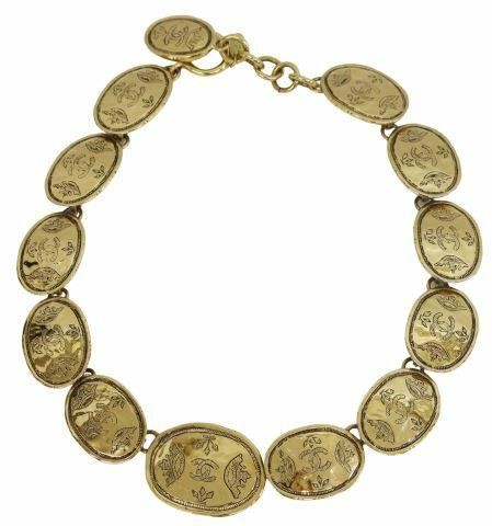 Appraisal: Vintage Chanel gold-tone metal regal crown logo coin medallion choker