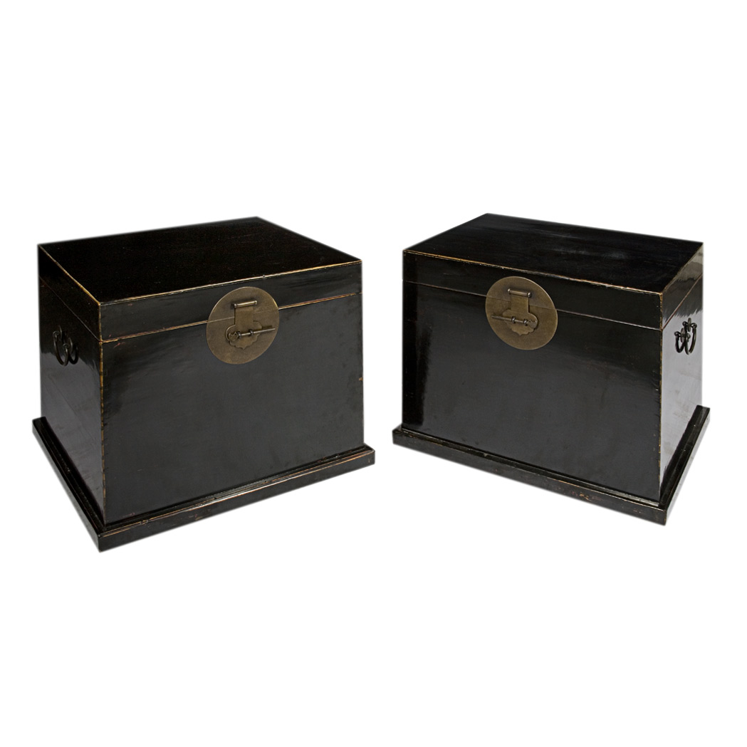 Appraisal: Two Chinese Black Lacquered Trunks Height inches width inches depth