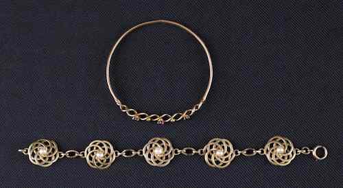 Appraisal: Two K yellow gold bracelets to include a bangle with