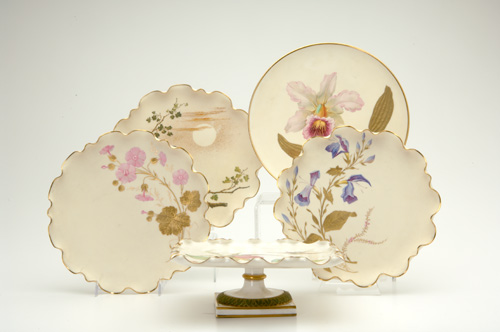 Appraisal: OTT BREWER Five plates one square cake plate with hummingbird