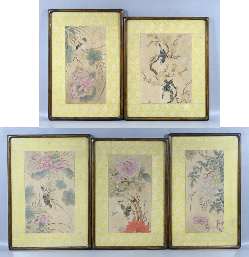 Appraisal: framed Asian floral bird w c on paper largest x