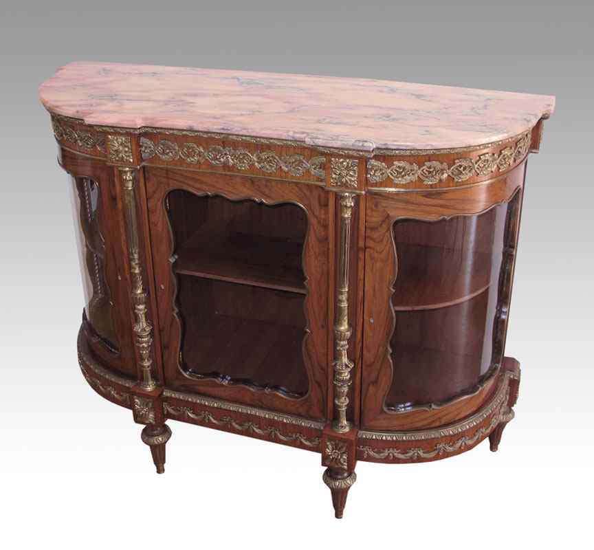 Appraisal: LOUIS XVI STYLE DEMI DISPLAY SIDE CABINET Variegated pink marble