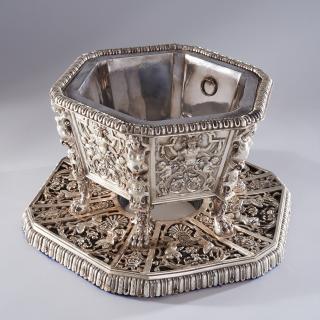 Appraisal: Nice Renaissance style silver plated centerpiece Nice Renaissance style silver