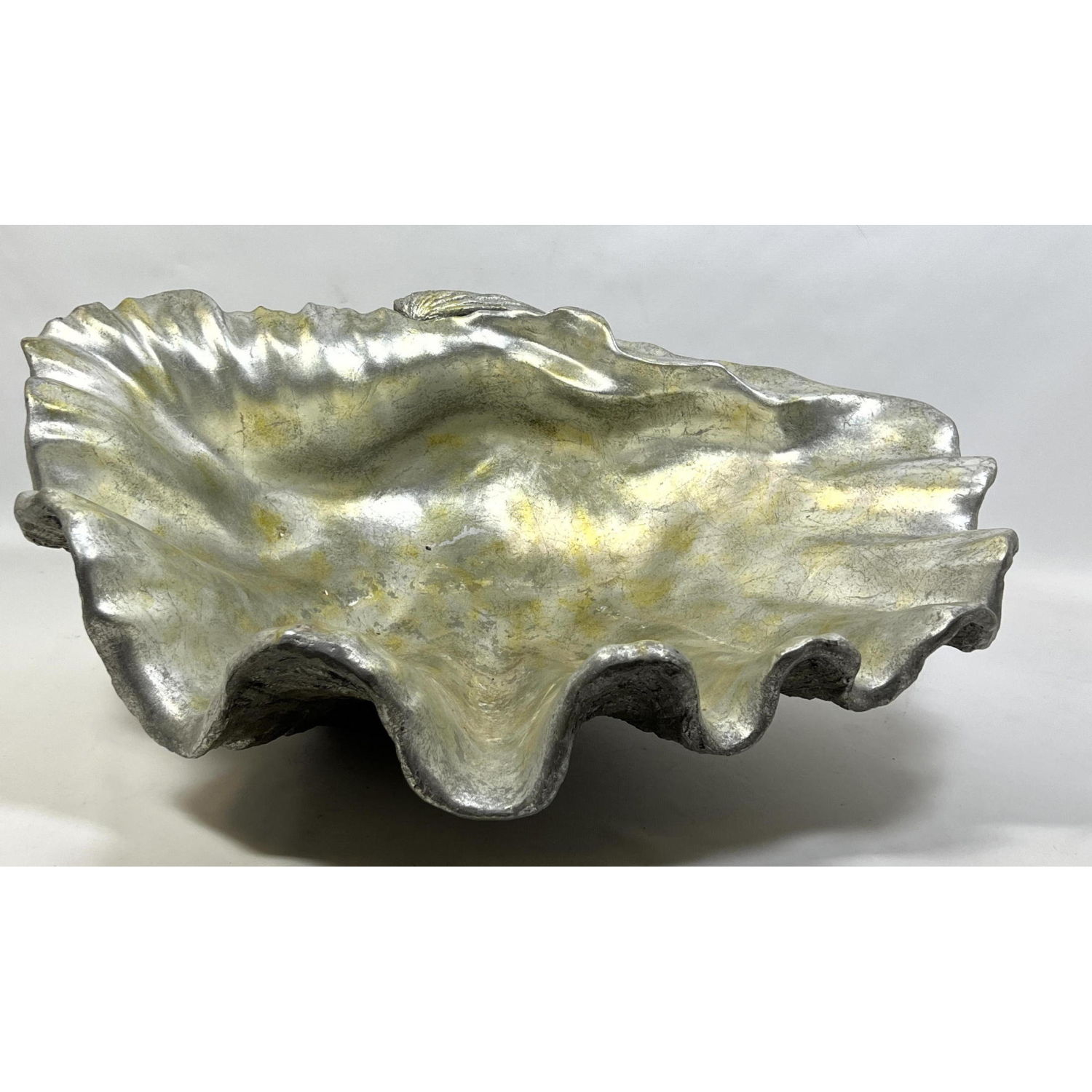 Appraisal: Resin Faux Giant Clam Shell Sculpture Silver gilt finish Dimensions