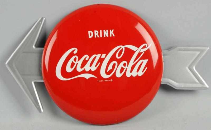 Appraisal: s Coca-Cola Small Tin Button Arrow Includes old connecting hardware