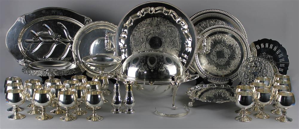 Appraisal: GROUP OF SILVERPLATED TABLEWARES to include Valero Spanish silverplated goblets